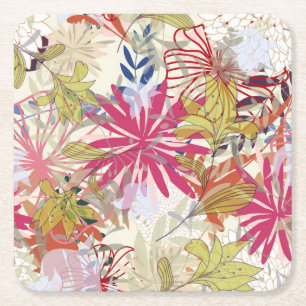 Floral background 6 square paper coaster
