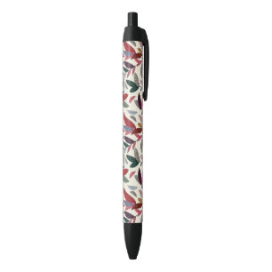 Floral background black ink pen