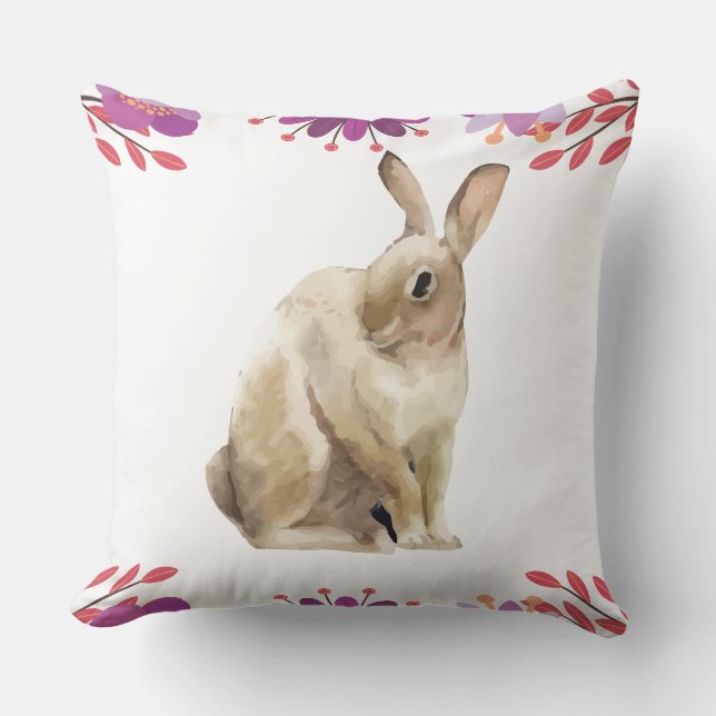 Floral Background Easter Bunny Cushion (Front)
