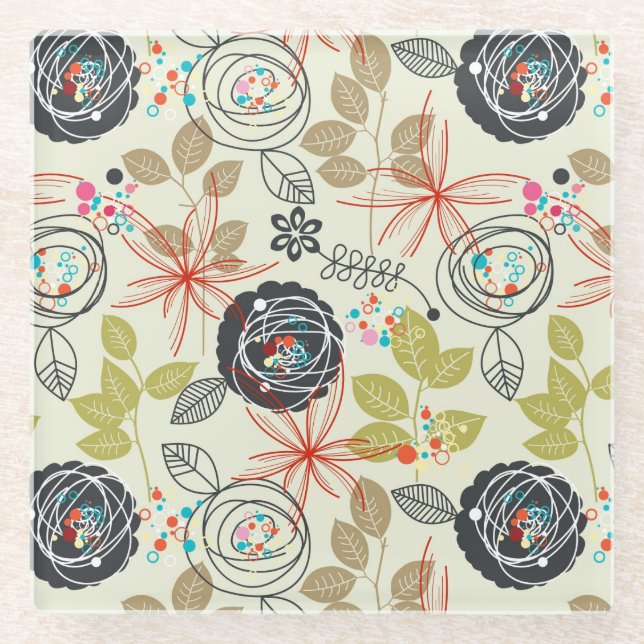 Floral background glass coaster (Front)