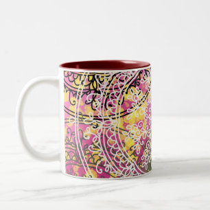 Floral background manda throw pillow Two-Tone coffee mug
