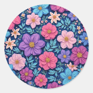 Floral background, pink and purple, classic round sticker