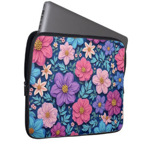 Floral background, pink and purple, laptop sleeve