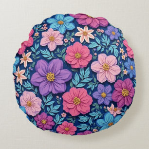 Floral background, pink and purple, round cushion