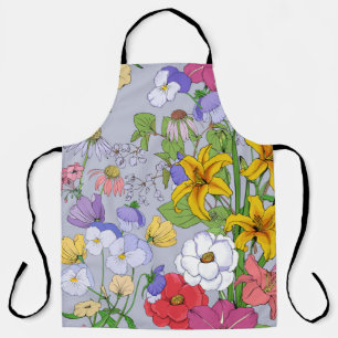 Floral background seamless vintage. Lilies, pansie Apron
