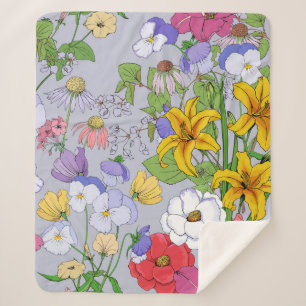 Floral background seamless vintage. Lilies, pansie Sherpa Blanket