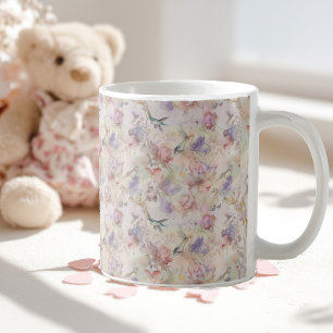  floral background with birds and butterflies coffee mug