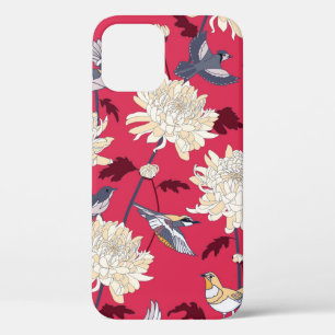Floral background with birds and chrysanthemums vi iPhone 12 case