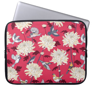 Floral background with birds and chrysanthemums vi laptop sleeve