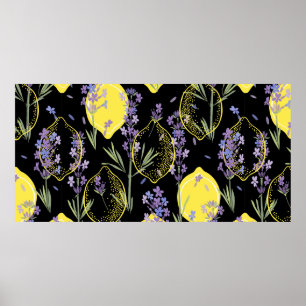 Floral background with hand-drawn lavender flowers poster