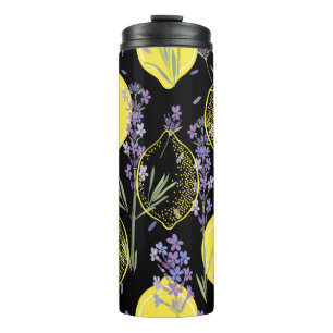 Floral background with hand-drawn lavender flowers thermal tumbler