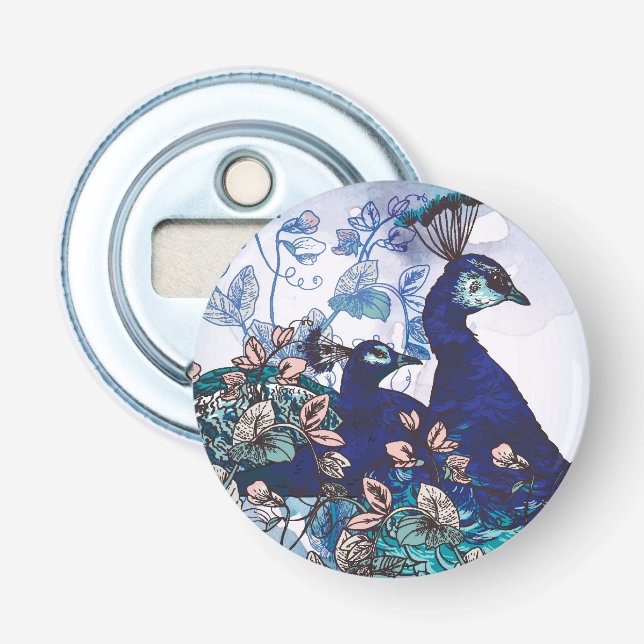 Floral Background with Peacocks Bottle Opener (Front)