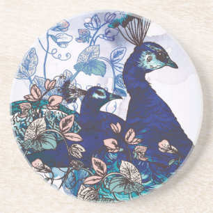 Floral Background with Peacocks Coaster