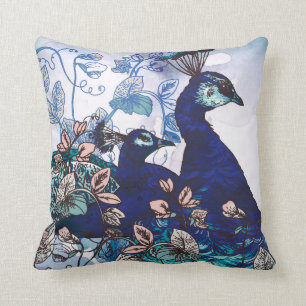 Floral Background with Peacocks Cushion