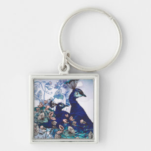Floral Background with Peacocks Key Ring
