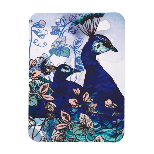 Floral Background with Peacocks Magnet (Vertical)