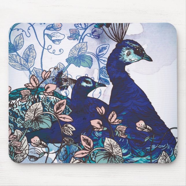 Floral Background with Peacocks Mouse Pad (Front)