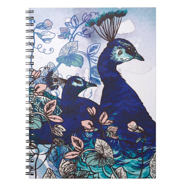 Floral Background with Peacocks Notebook (Front)