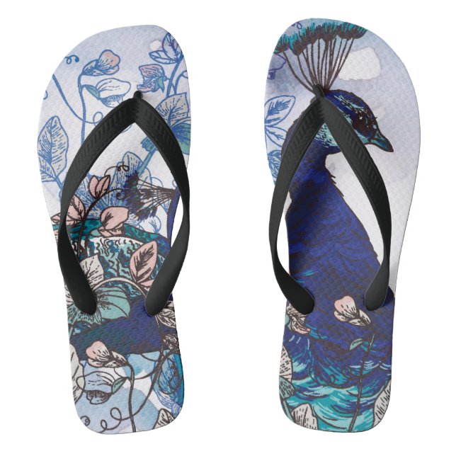 Floral Background with Peacocks Thongs (Footbed)