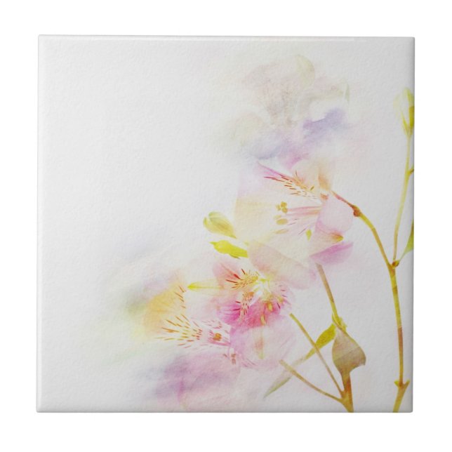 floral background with watercolor flowers ceramic tile (Front)