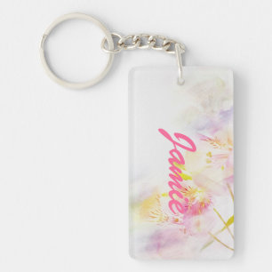 floral background with watercolor flowers key ring