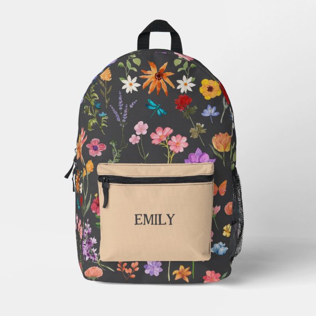 Floral Backpack - Personalised Name School Bag (Front)