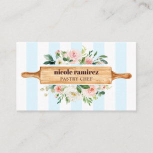 Floral Bakery Rolling Pin Patisserie striped Business Card