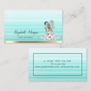 Floral Bakery Tool Stripe Ombre Business Card