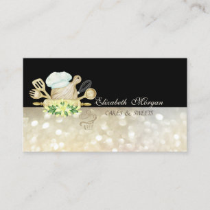 Floral Bakery Tools Gold Glitter Cupcake Business Card