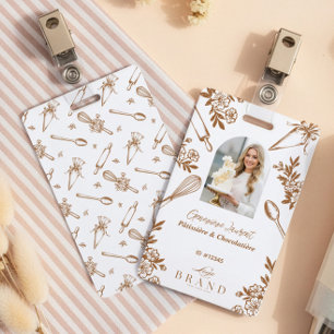 Floral Baking Utensils Bakery Logo Employee Photo ID Badge
