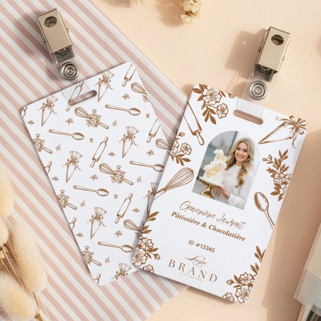 Floral Baking Utensils Bakery Logo Employee Photo ID Badge (Floral Baking Utensils Bakery Logo Employee Photo Badge)