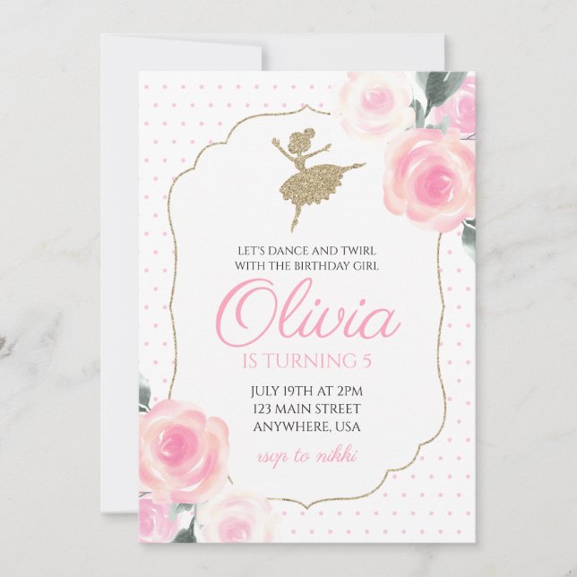 Floral Ballerina Birthday Invitation (Front)