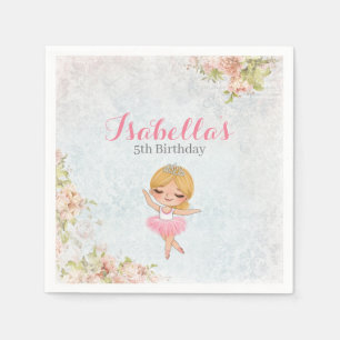 Floral Ballerina Birthday Paper Party Napkins