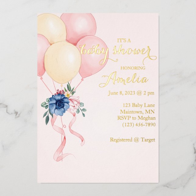 Floral Balloon Baby Shower Invitation (Front)