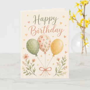 Floral Balloons Happy Birthday Pastel Watercolor Card