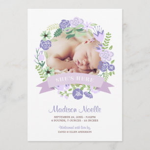 Floral Banner Birth Announcement