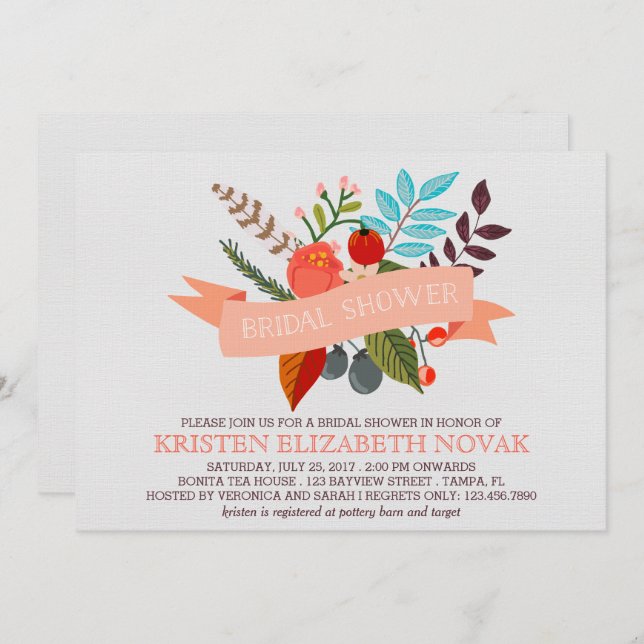 Floral Banner Bridal Shower Invitation (Front/Back)