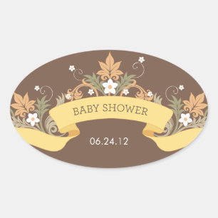 Floral Banner Yellow Baby Shower Sticker