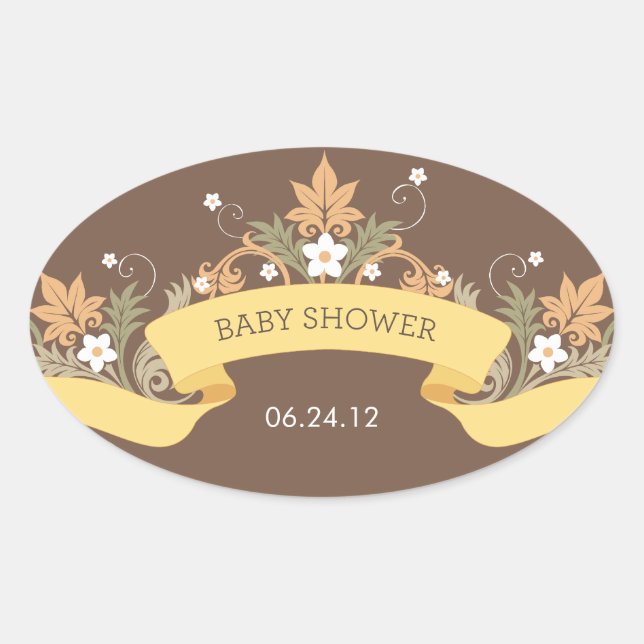 Floral Banner Yellow Baby Shower Sticker (Front)