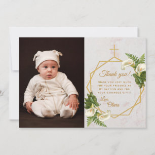 Floral Baptism Calla Lilies Gold Marble Geometric Thank You Card