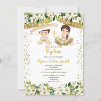 Floral Baptism Fiesta Twin Invitation