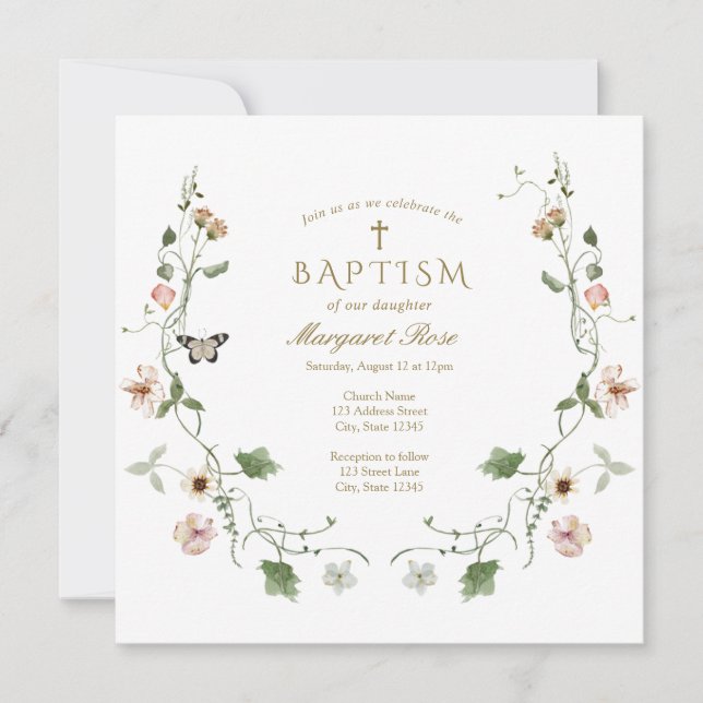 Floral Baptism Invitation (Front)