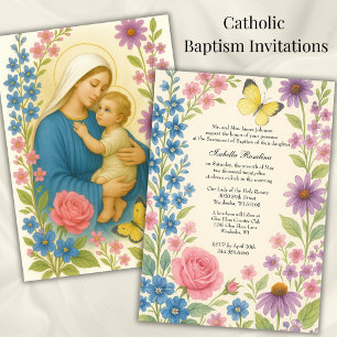 Floral Baptism Invitation for Baby Girl Butterfly