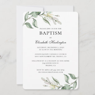 Floral baptism invitation. White spring flowers Invitation