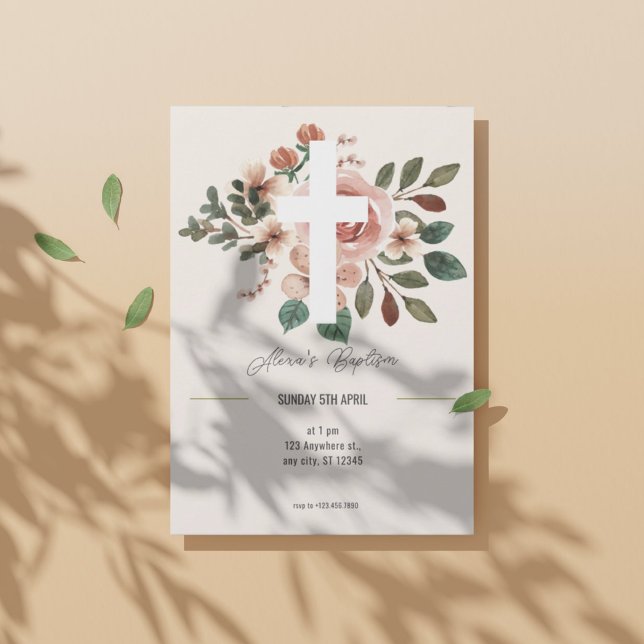 Floral Baptism Invitation with Elegant Cross (1)