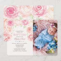 Floral Baptism Watercolor Photo Invitation
