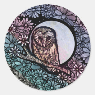 Floral Barn Owl Classic Round Sticker