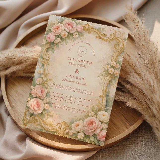 Floral Baroque Rose Gold Wedding Invitation (Creator Uploaded)