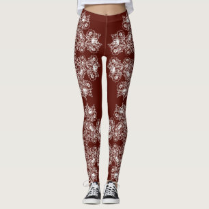 Floral baroque style maroon pattern. leggings
