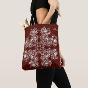 Floral baroque style maroon pattern. tote bag
